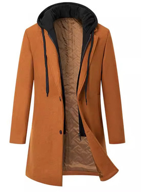 假两件秋冬加厚中长款毛呢大衣