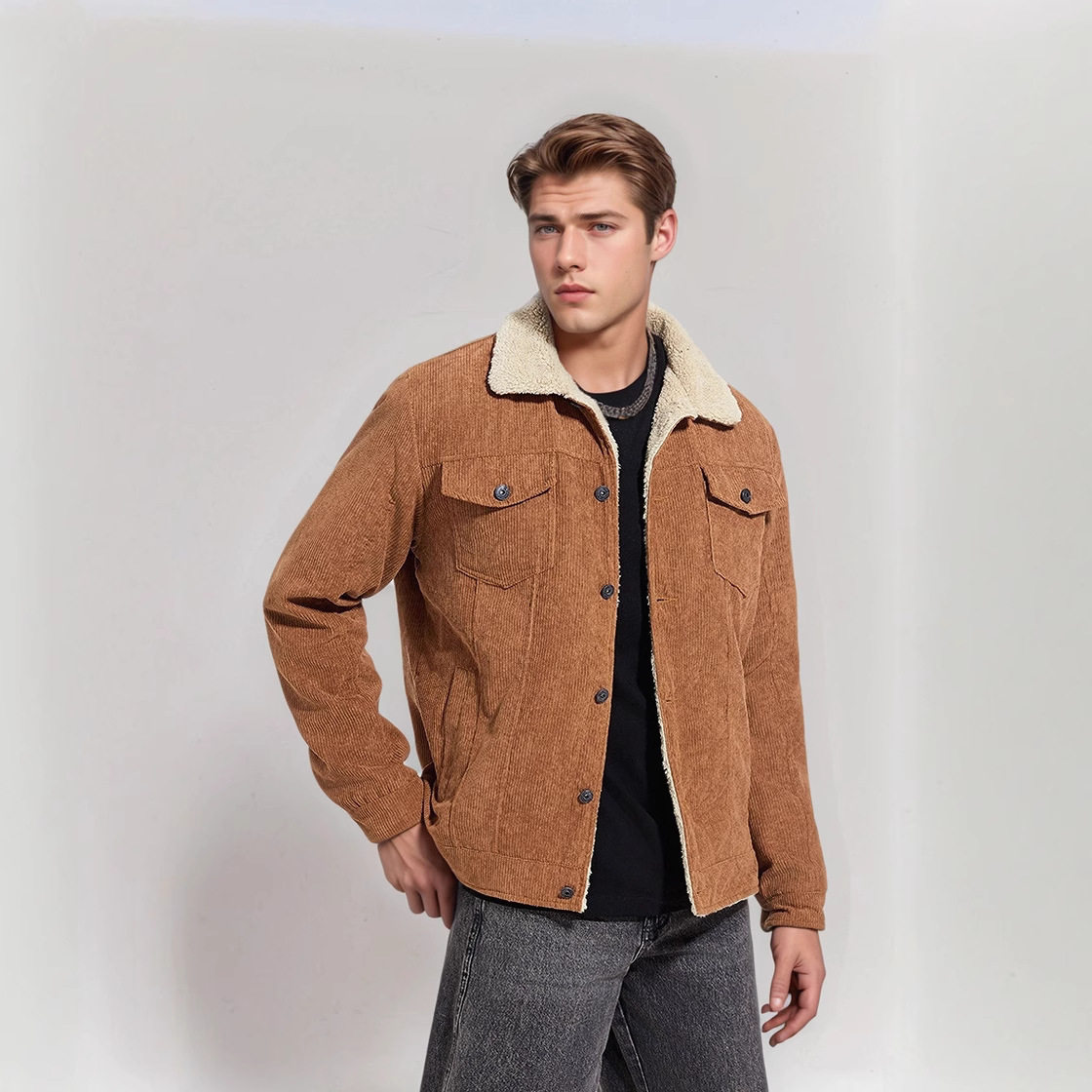 Foreign trade corduroy jacket外贸新款古潮男装灯芯绒加厚夹克