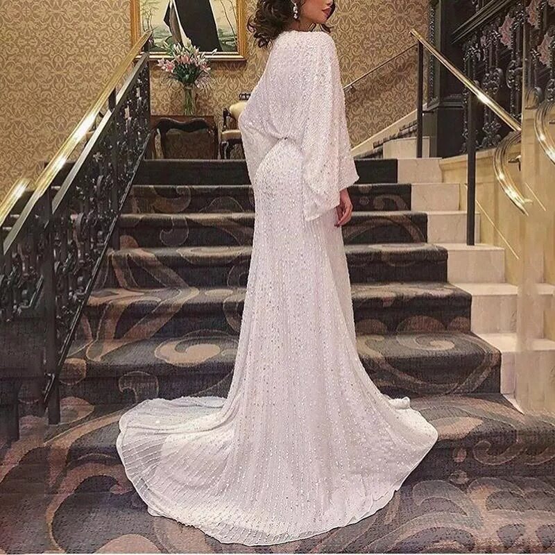 full dress亮片礼服裙出口欧美深V拖地鱼尾长裙优雅宴会女连衣裙
