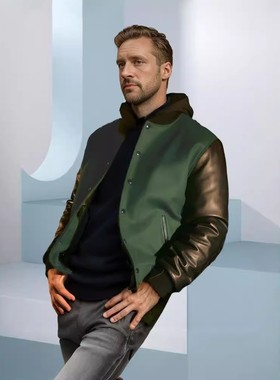 皮袖呢料春秋男士飞行夹克