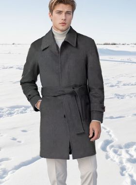 魅力男士中长款绑带呢大衣
