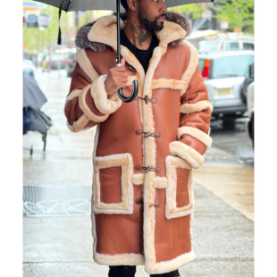 buckle horn long leather 皮大衣原生态 Eco coat牛角扣猎装 Wind