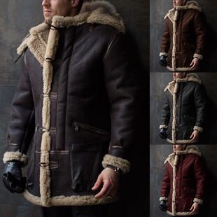 men winter faux coat民族风连帽仿皮草大衣 Ethnic fur style