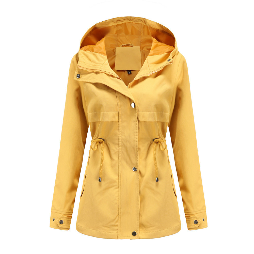 Cross-borde Women's新款欧美雨衣中长款外套连帽薄款风衣女跨境