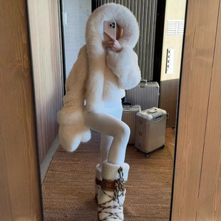 亚马逊速卖通欧美跨境外贸人造毛皮短款连帽夹克女泰迪毛皮草外套