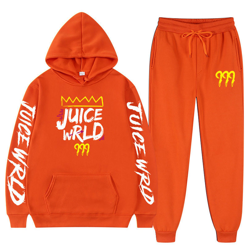 美式街拍潮流情侣套装说唱歌手juice wrld同款卫衣长裤男女两件套