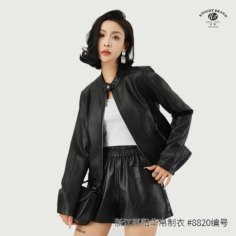 跨境秋冬性感女式机车风皮外套