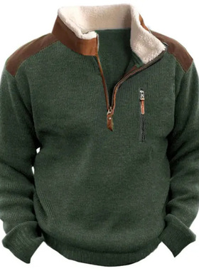 Men's retro spring sweater外贸爆款半拉链男士复古春季毛衫卫衣