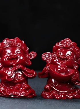 天然原矿朱砂大财神爷汽车摆件招财纳福转运桌面工艺装饰品家用