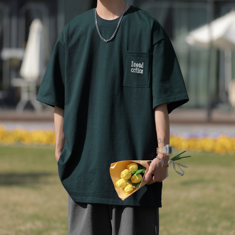 高品质夏款男短袖纯棉T恤工装口袋字母印花五分袖T恤衫T080P33,男装T恤,星座1013-1