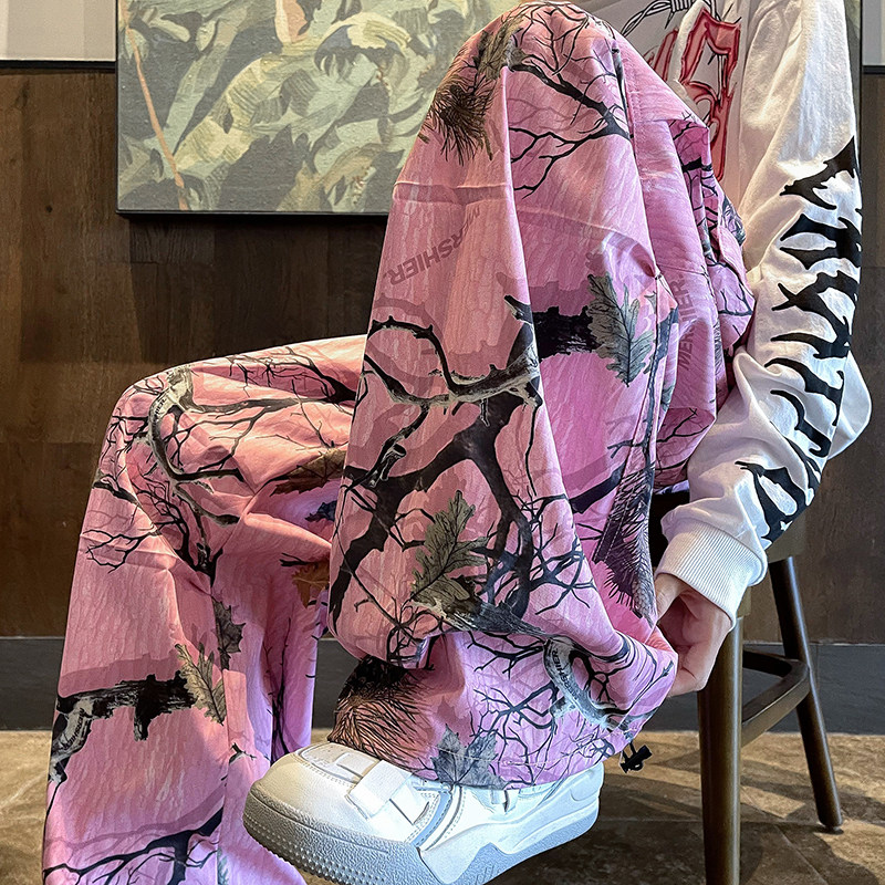 高品质秋款男休闲风树枝涂鸦印花拼接抽绳束脚冲锋裤h121P35,男装休闲裤,星座1013-1
