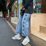 2021港风春款男牛仔裤心印花宽松直筒牛仔加大码S-5xlnk6028P50，男装牛仔裤，星座1013-1