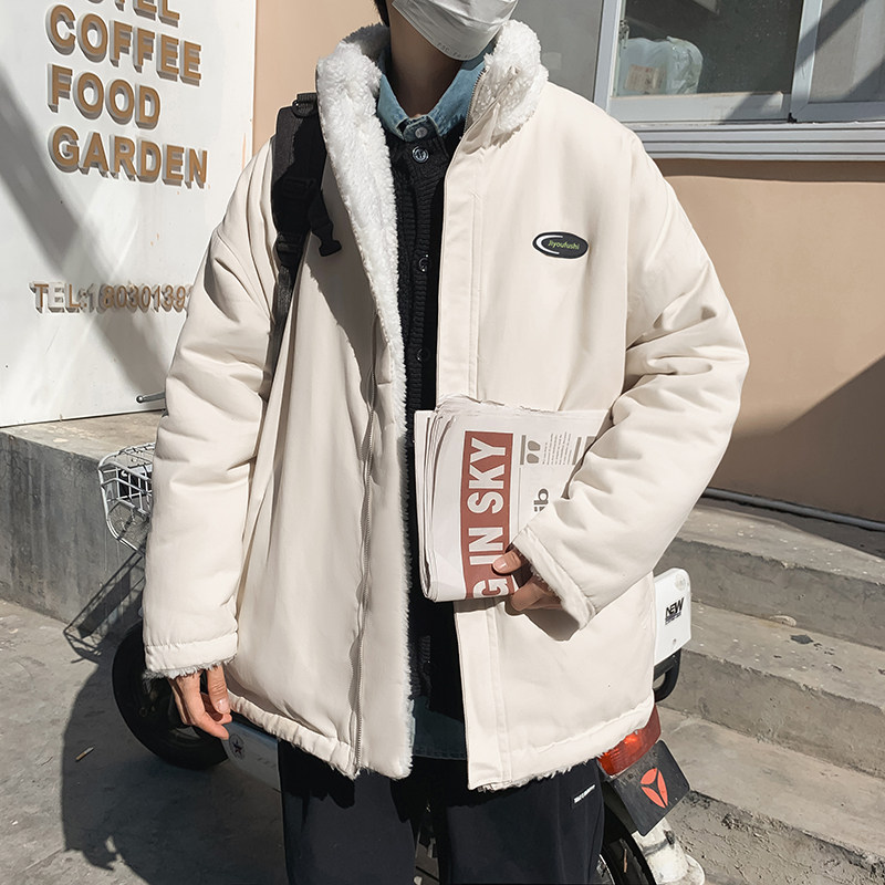 港风冬男棉衣双面穿立领字母贴标羊羔毛加厚棉袄休闲外套Y031,男装棉衣,星座1013-1