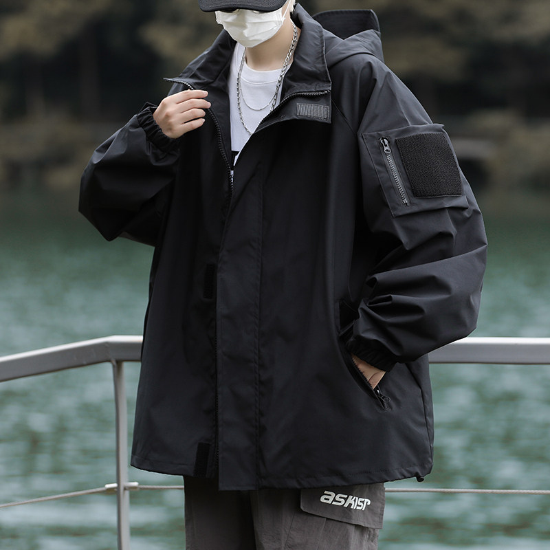 高品质秋款男夹克连帽工装大口袋魔术贴冲锋衣外套JK110P55,男装夹克,星座1013-1