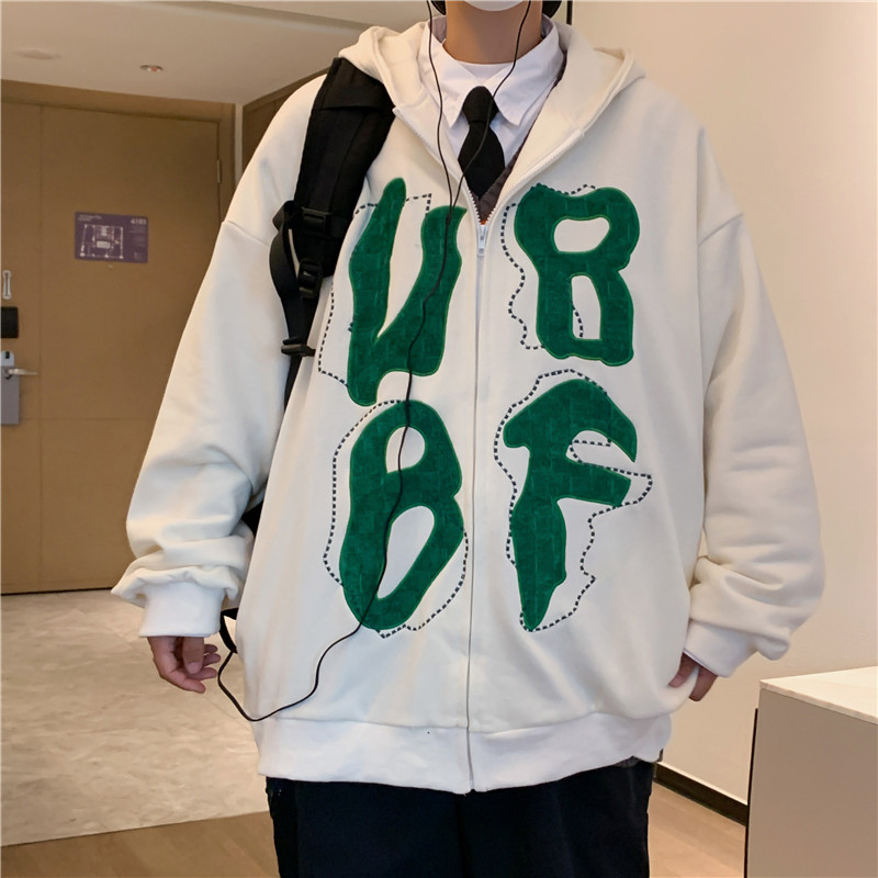高品质港风秋款男休闲卫衣连帽拉链字母发泡印花外套wy758,男装卫衣,星座1013-1