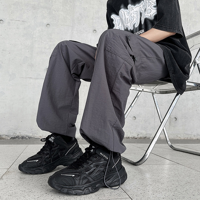 港风夏款男裤工装裤大口袋抽绳冲锋裤休闲长裤h936P45,男装休闲裤,星座1013-1