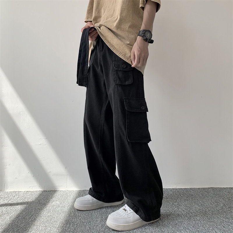 秋季新款男休闲裤工装大口袋宽松直筒长腰带休闲长裤h30P50,男装休闲裤,星座1013-1