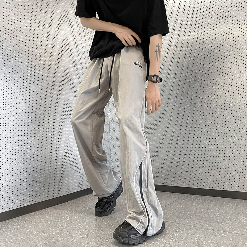 夏款男休闲裤侧边开叉拉链条纹拼接字母印花冲锋裤长裤h1166P38,男装休闲裤,星座1013-1