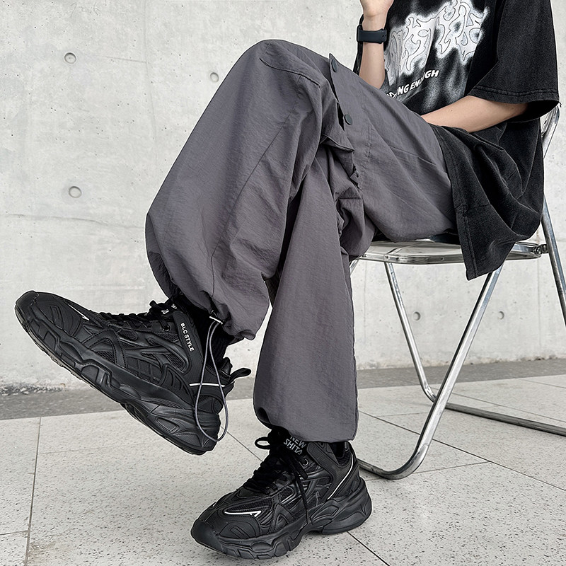 港风夏款男裤工装裤大口袋抽绳冲锋裤休闲长裤h936 P45图片