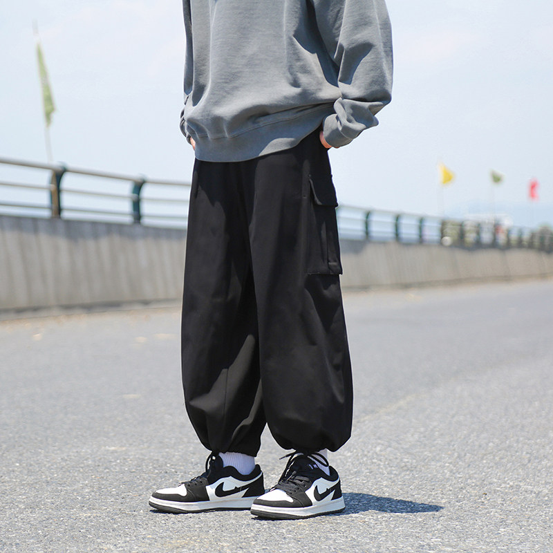 2022港风秋款男工装裤大口袋抽绳休闲宽松直筒长裤h741,男装休闲裤,星座1013-1