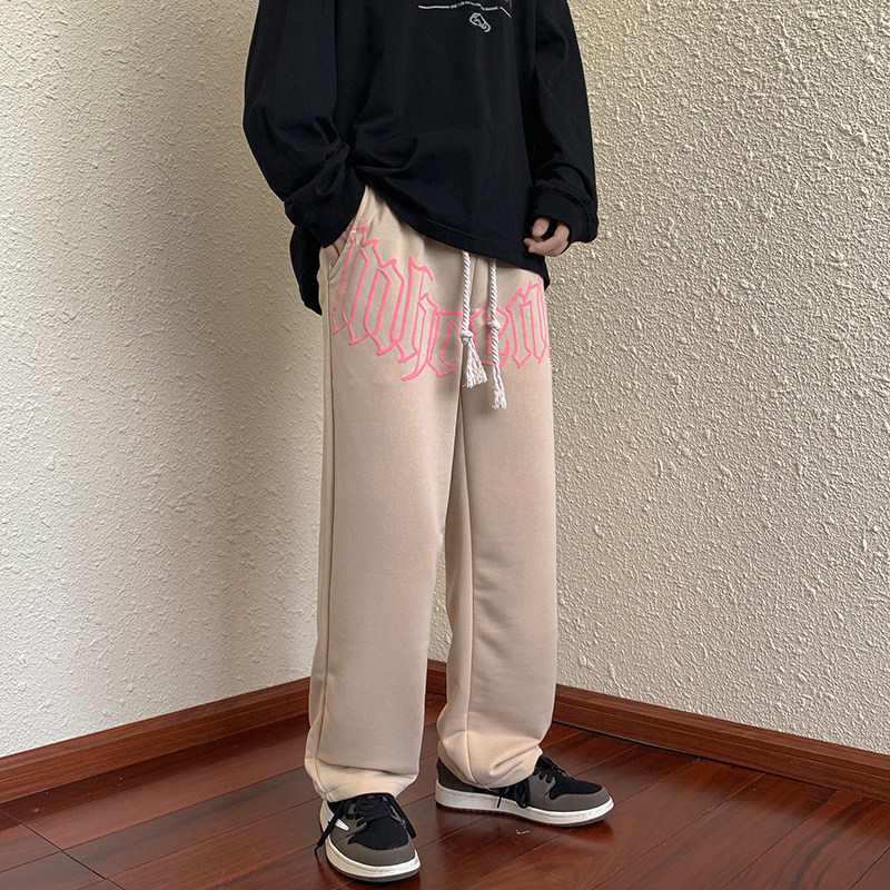 港风秋款男裤发泡字母印花抽绳休闲宽松直筒长裤h744,男装休闲裤,星座1013-1