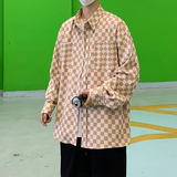 2022港风春款男长袖衬衫棋盘格韩版百搭休闲衬衣CS90，男装衬衫，星座1013-1