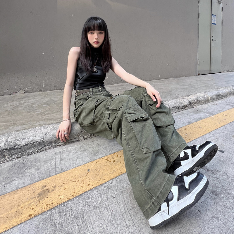 高品质港风秋款中性风休闲裤工装大口袋拉直筒休闲长裤h017P70,男装休闲裤,星座1013-1