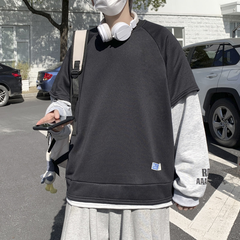 2022港风春款男卫衣假两件字母印花休闲拼接外套wy5082,男装卫衣,星座1013-1