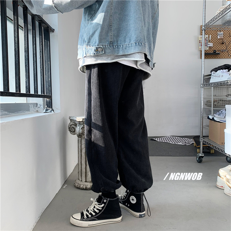 港风秋冬款情侣款休闲裤灯芯绒直筒抽绳潮裤h322P35,男装休闲裤,星座1013-1