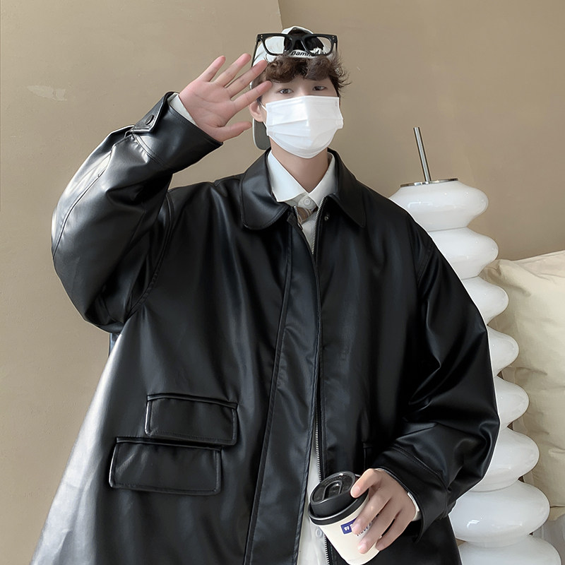 高品质秋冬款男皮衣夹克大口袋抽绳机车休闲外套J,男装皮衣,星座1013-1