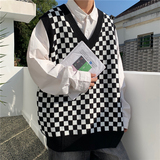 港风男V领毛衣套头休闲毛纱背心正方形条纹拼接马甲外套M5009，男装背心/马甲，星座1013-1