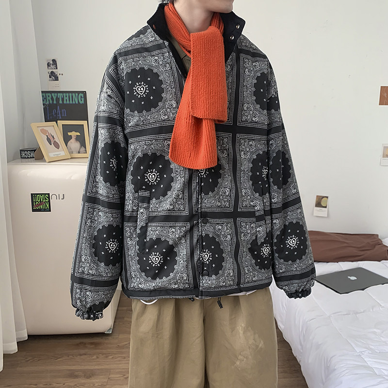 港风冬款男加厚加绒棉衣宽松大码立领两面穿棉服迷彩外套M46,男装棉衣,星座1013-1