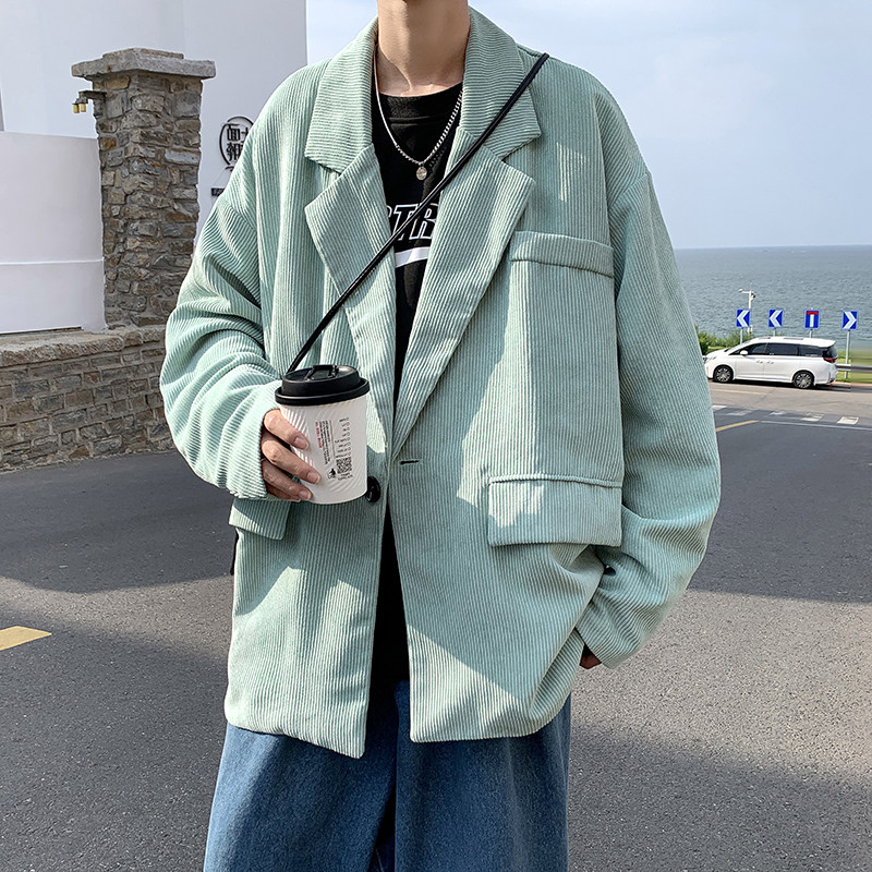 2021港风秋款男西装灯芯绒一粒扣休闲外套韩版小西服JK2118 P55图片