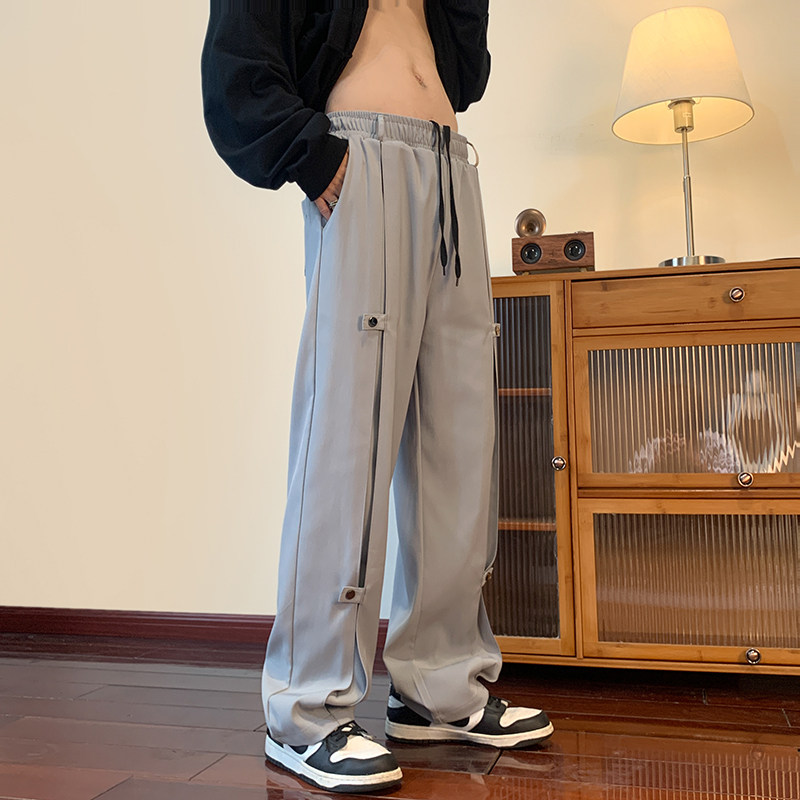 港风秋款男西裤暗扣开叉宽松直筒长裤h224P40,男装休闲裤,星座1013-1