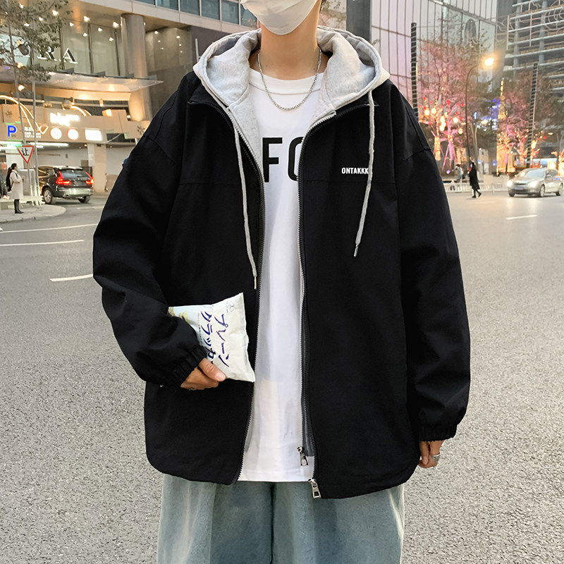2021港风秋款男工装夹克拼色假两件字母印花连帽休闲外套JK52P65,男装夹克,星座1013-1