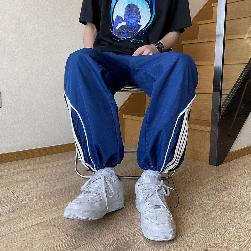 高品质夏款男休闲裤三条杠刺绣抽绳束脚冲锋裤h2917P45,男装休闲裤,星座1013-1
