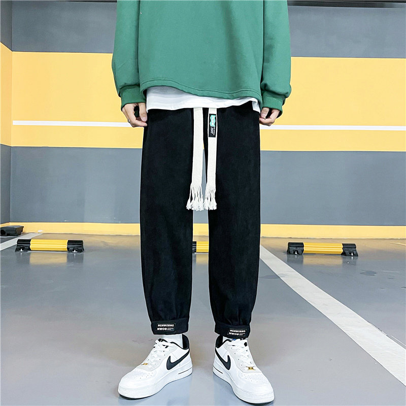 春男束脚休闲裤灯芯绒魔术贴字母印花长腰带加大码S-5XLh389P35,男装休闲裤,星座1013-1