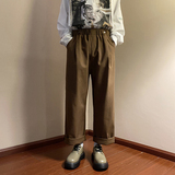 港风春款男裤松紧腰纽扣装饰韩版宽松直筒长裤h9020P40，男装休闲裤，星座1013-1