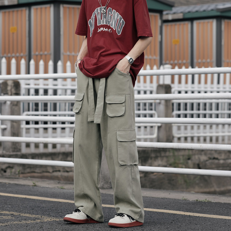 港风秋款男裤工装大口袋直筒宽松休闲九分裤h1154P45,男装休闲裤,星座1013-1