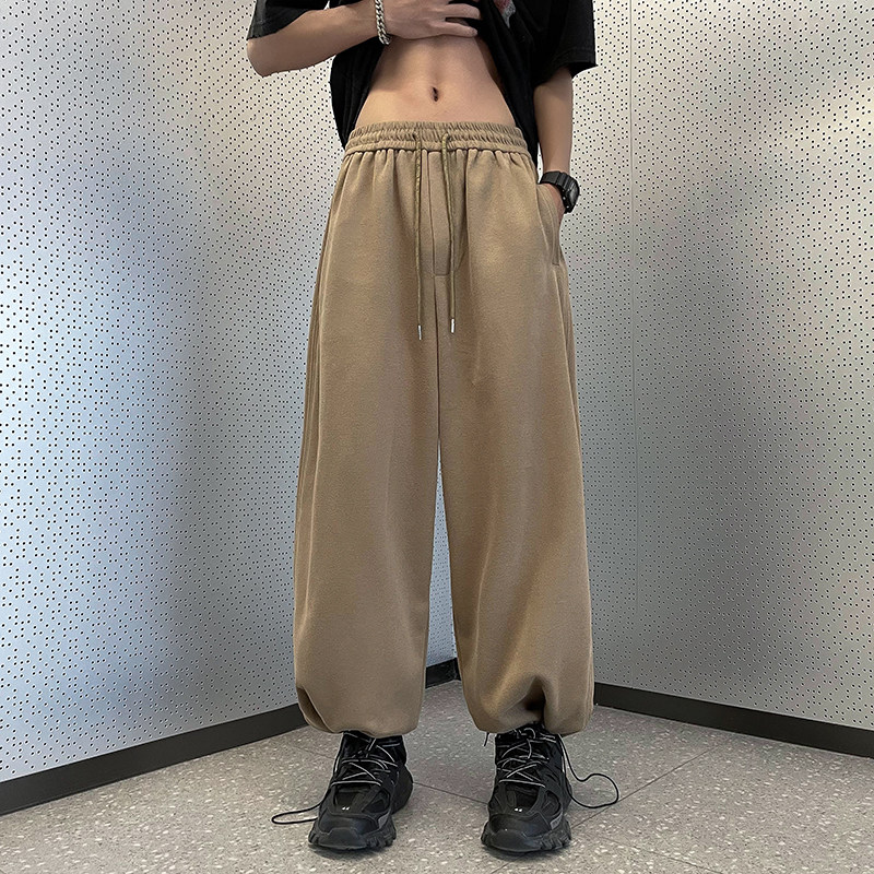 港风夏款男裤阔腿宽松直筒抽绳休闲灯笼卫裤长裤h933P45,男装休闲裤,星座1013-1