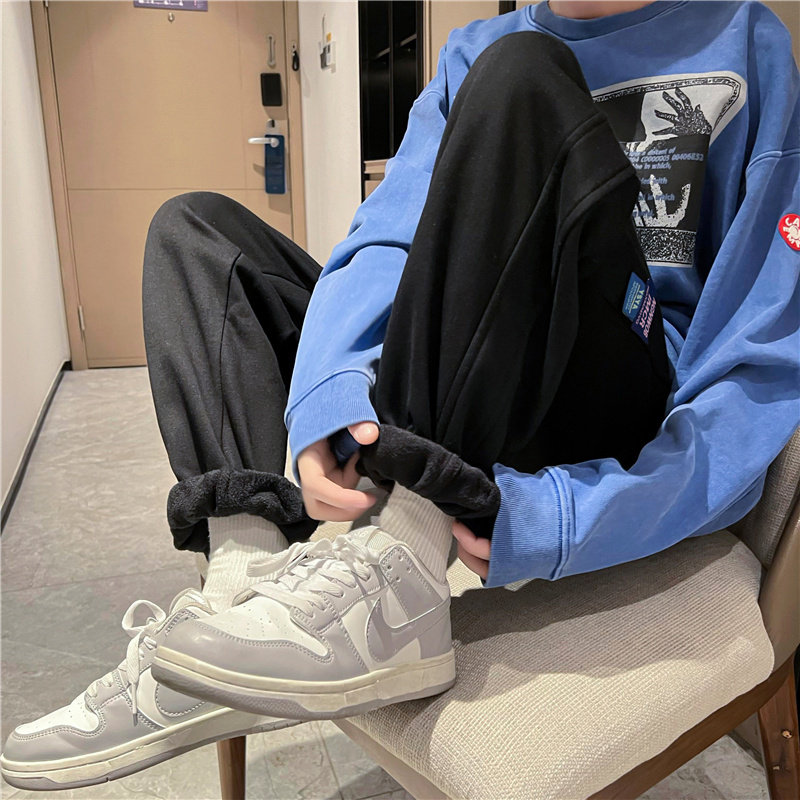 加绒加厚冬季新款男束脚卫裤拼接款贴标保暖九分裤h371,男装休闲裤,星座1013-1