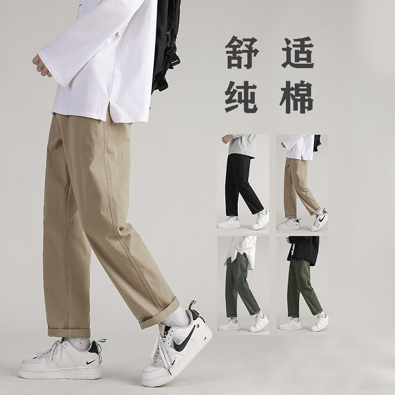 港风秋款男休闲裤纯棉小脚九分裤加大码M-4XL h515 P35图片