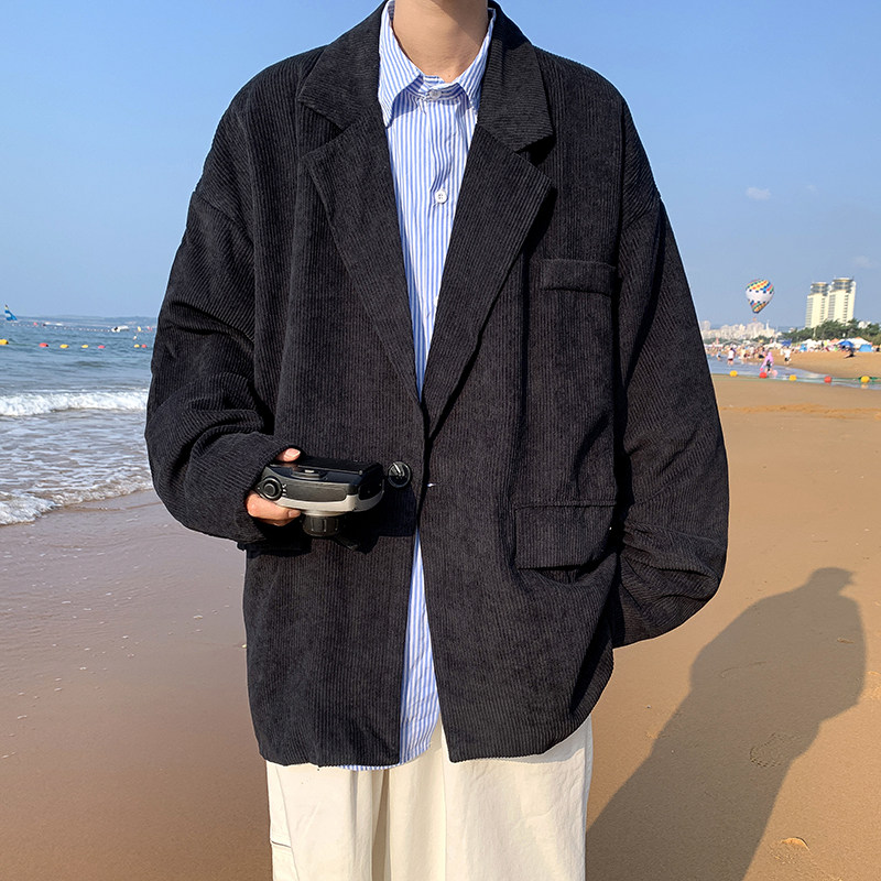 2021港风秋款男西装灯芯绒一粒扣休闲外套韩版小西服JK2118P55,男装西服,星座1013-1