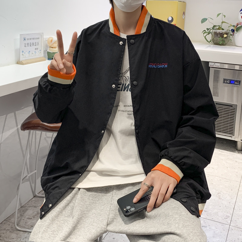 2022港风春男夹克棒球立领字母印花条纹夹克衫外套J,男装夹克,星座1013-1