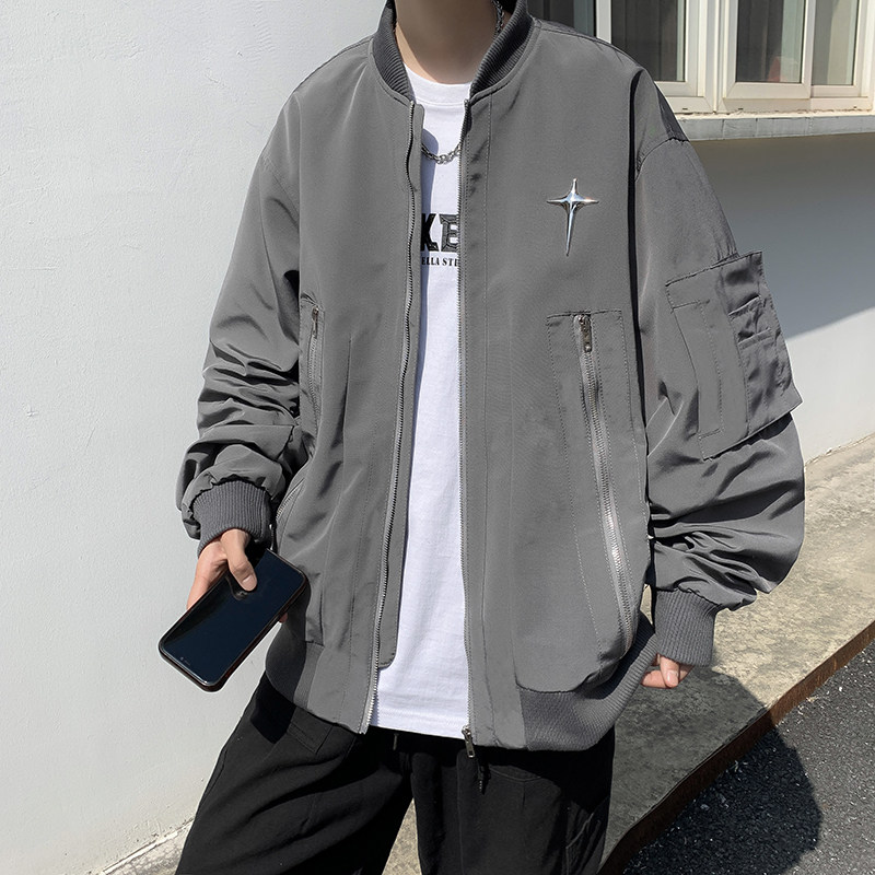 高品质春男夹克棒球立领十字架拉链口袋冲锋衣外套JK8093P65,男装夹克,星座1013-1
