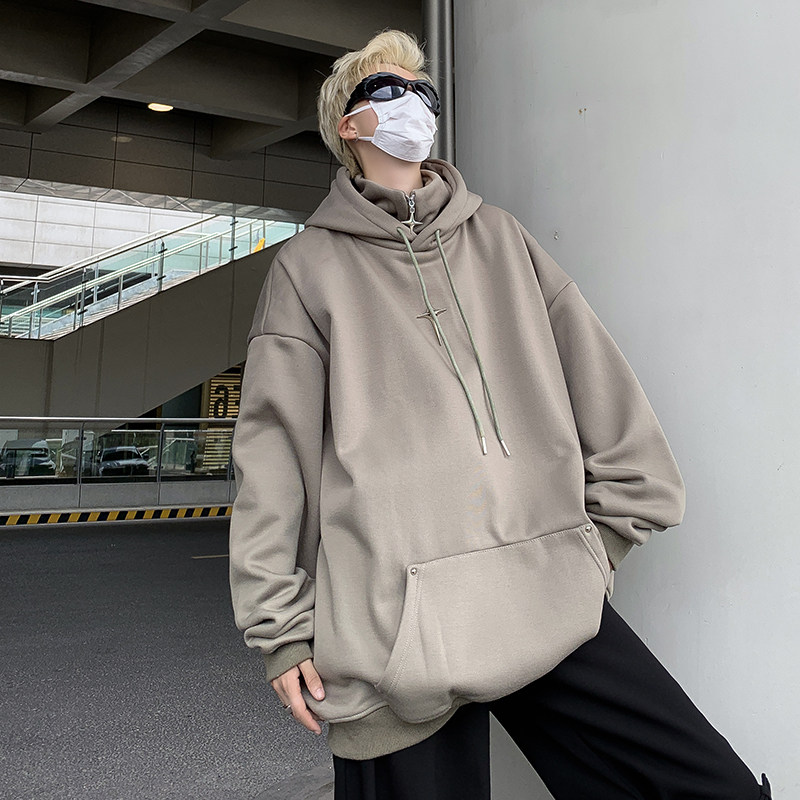 高品质秋款男卫衣连帽假两件高领十字架宽松休闲外套wy101P50,男装夹克,星座1013-1