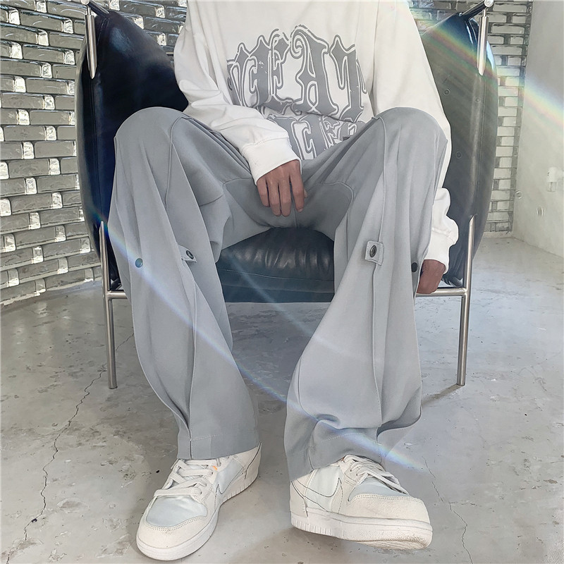 港风秋款男西裤按扣褶皱休闲裤宽松直筒长裤h927,男装休闲裤,星座1013-1