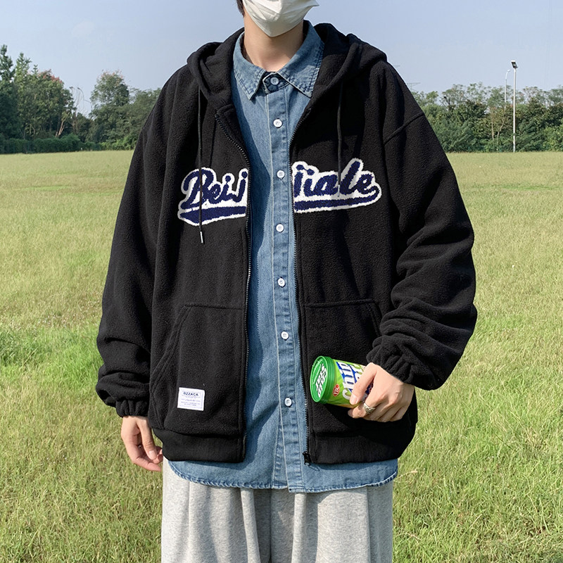 港风秋款男休闲摇粒绒卫衣拉链连帽字母印花外套wy8802,男装卫衣,星座1013-1