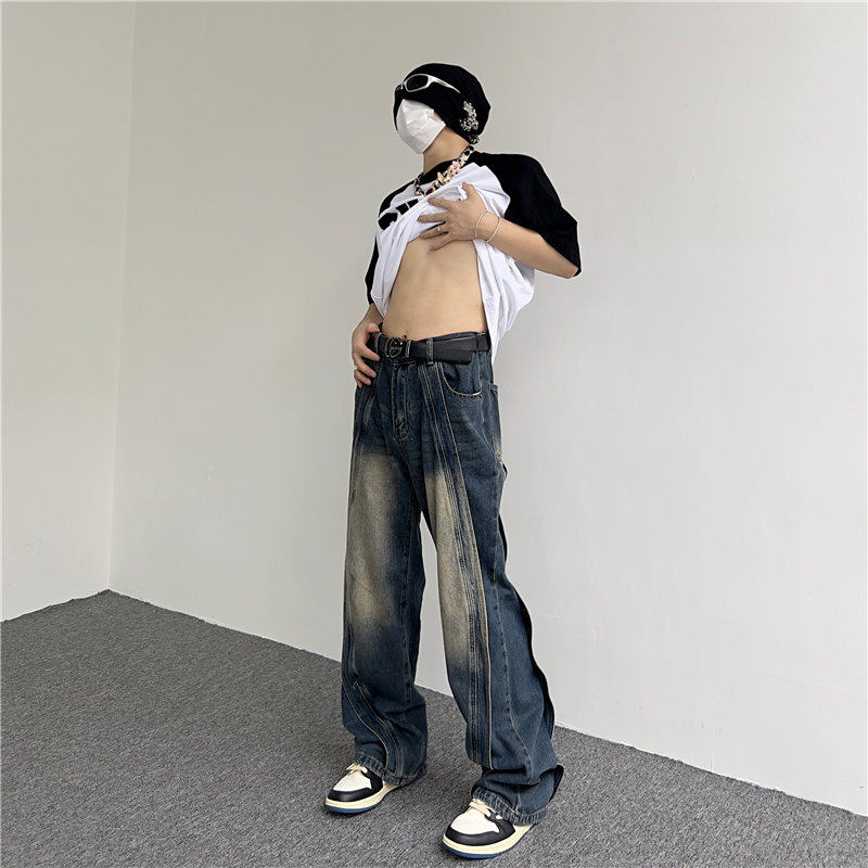 夏男牛仔裤拼接款渐变色宽松直筒牛仔长裤nk1664P55,男装牛仔裤,星座1013-1
