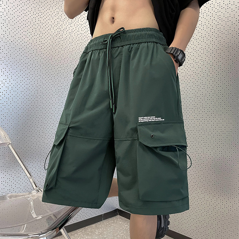 港风夏款男短裤工装大口袋字母印花抽绳五分冲锋裤D1043P35,男装休闲裤,星座1013-1